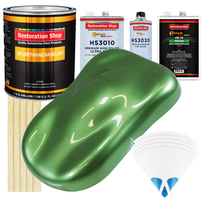 Medium Green Metallic - Urethane Basecoat with Premium Clearcoat Auto Paint - Complete Medium Gallon Paint Kit - Professional Gloss Automotive Coating