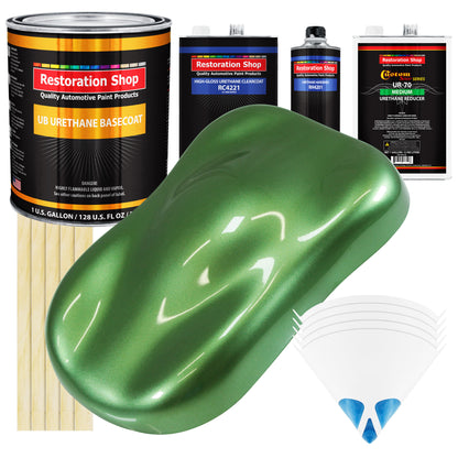 Medium Green Metallic - Urethane Basecoat with Clearcoat Auto Paint, 1 Gallon Kit - Complete Medium Gallon Paint Kit - Pro Automotive Coating