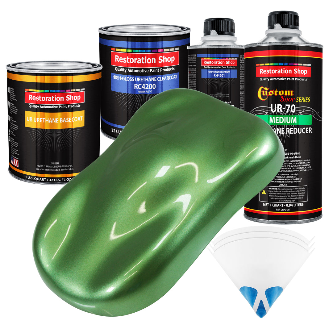 Medium Green Metallic - Urethane Basecoat with Clearcoat Auto Paint, 1 Quart Kit - Complete Medium Quart Paint Kit - Professional Automotive Coating