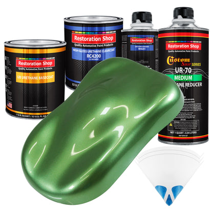Medium Green Metallic - Urethane Basecoat with Clearcoat Auto Paint, 1 Quart Kit - Complete Medium Quart Paint Kit - Professional Automotive Coating