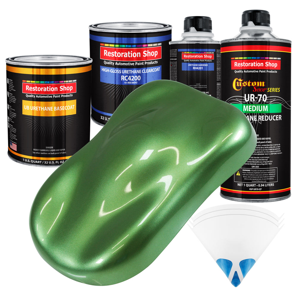 Medium Green Metallic -  Urethane Basecoat with Clearcoat Auto Paint, 1 Quart Kit - Complete Medium Quart Paint Kit - Professional Automotive Coating