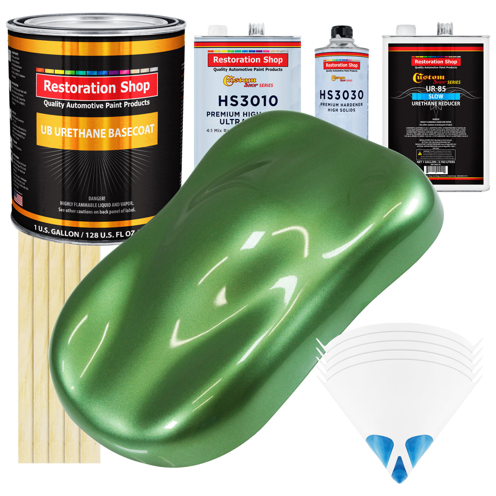 Medium Green Metallic - Urethane Basecoat with Premium Clearcoat Auto Paint - Complete Slow Gallon Paint Kit - Professional Gloss Automotive Coating