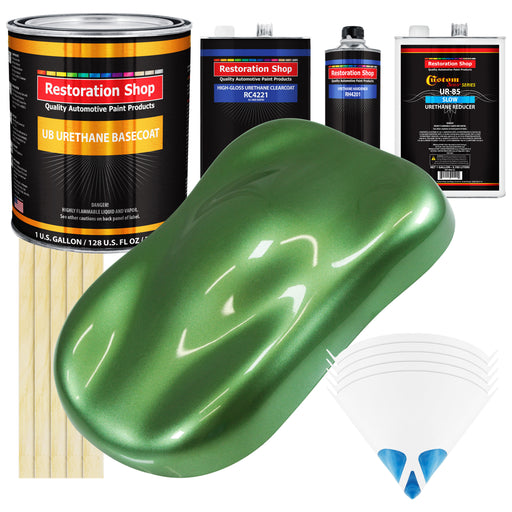Medium Green Metallic - Urethane Basecoat with Clearcoat Auto Paint - Complete Slow Gallon Paint Kit - Professional Gloss Automotive Car Truck Coating