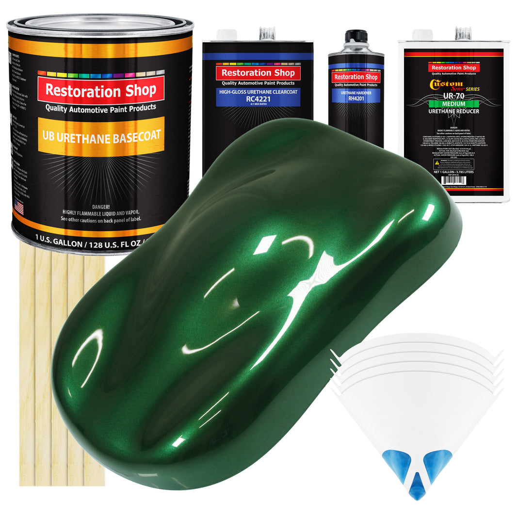 British Racing Green Metallic - Urethane Basecoat with Clearcoat Auto Paint - Complete Medium Gallon Paint Kit - Professional Automotive Car Coating