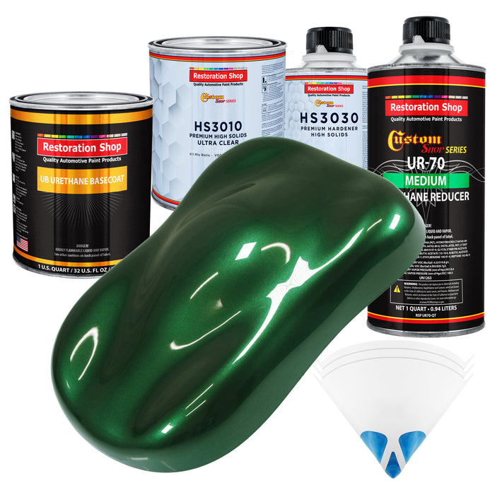 British Racing Green Metallic - Urethane Basecoat with Premium Clearcoat Auto Paint (Complete Medium Quart Paint Kit) Professional Automotive Coating