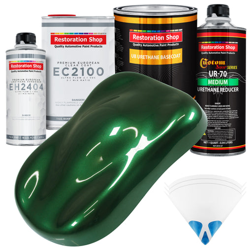 British Racing Green Metallic Urethane Basecoat with European Clearcoat Auto Paint - Complete Quart Paint Color Kit - Automotive Refinish Coating