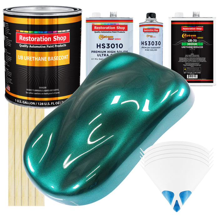 Dark Teal Metallic - Urethane Basecoat with Premium Clearcoat Auto Paint (Complete Medium Gallon Paint Kit) Professional High Gloss Automotive Coating