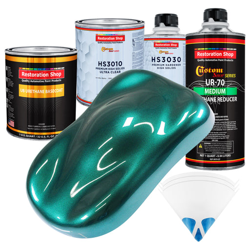 Dark Teal Metallic - Urethane Basecoat with Premium Clearcoat Auto Paint (Complete Medium Quart Paint Kit) Professional High Gloss Automotive Coating