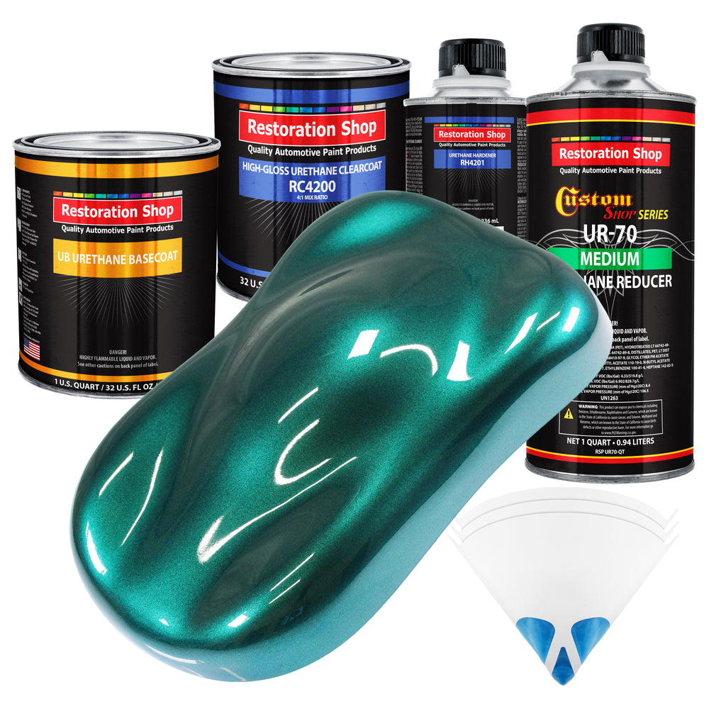 Dark Teal Metallic - Urethane Basecoat with Clearcoat Auto Paint - Complete Medium Quart Paint Kit - Professional Gloss Automotive Car Truck Coating