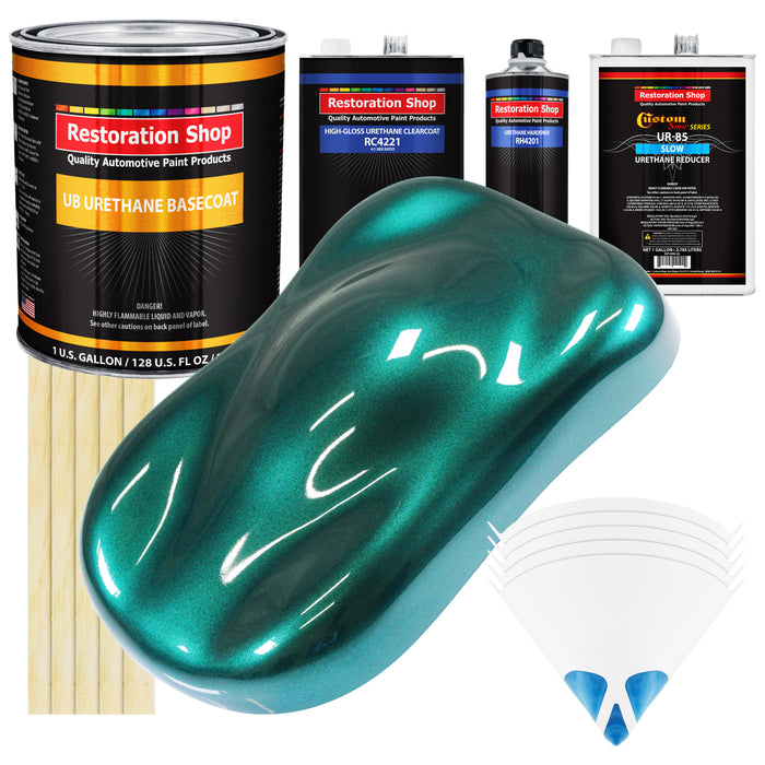 Dark Teal Metallic - Urethane Basecoat with Clearcoat Auto Paint - Complete Slow Gallon Paint Kit - Professional Gloss Automotive Car Truck Coating