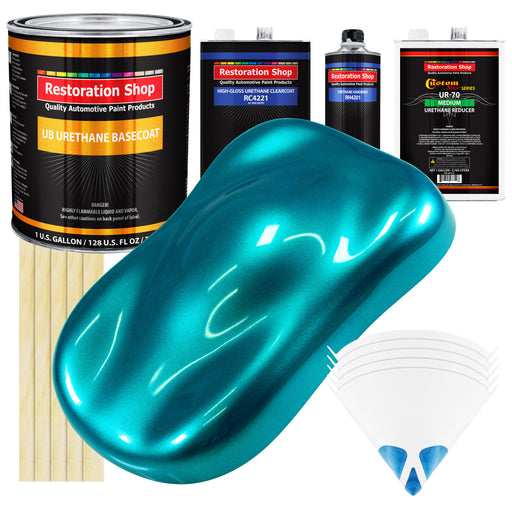 Teal Green Metallic - Urethane Basecoat with Clearcoat Auto Paint - Complete Medium Gallon Paint Kit - Professional Gloss Automotive Car Truck Coating