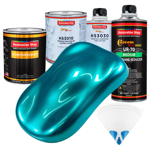 Teal Green Metallic - Urethane Basecoat with Premium Clearcoat Auto Paint (Complete Medium Quart Paint Kit) Professional High Gloss Automotive Coating