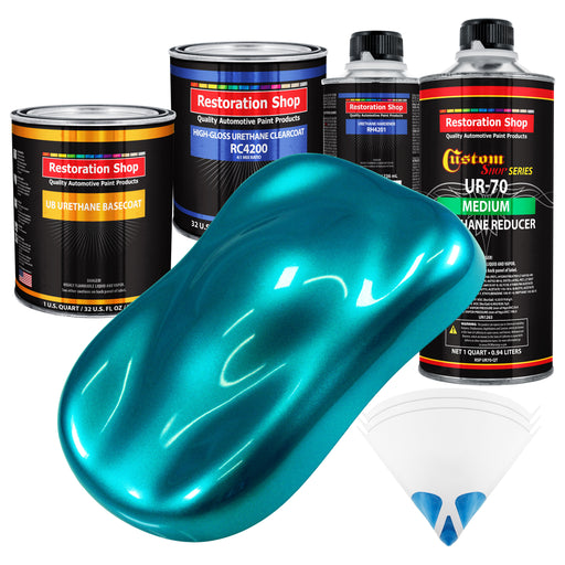 Teal Green Metallic - Urethane Basecoat with Clearcoat Auto Paint - Complete Medium Quart Paint Kit - Professional Gloss Automotive Car Truck Coating