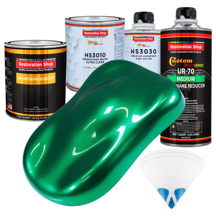 Emerald Green Metallic - Urethane Basecoat with Premium Clearcoat Auto Paint - Complete Medium Quart Paint Kit - Professional Gloss Automotive Coating