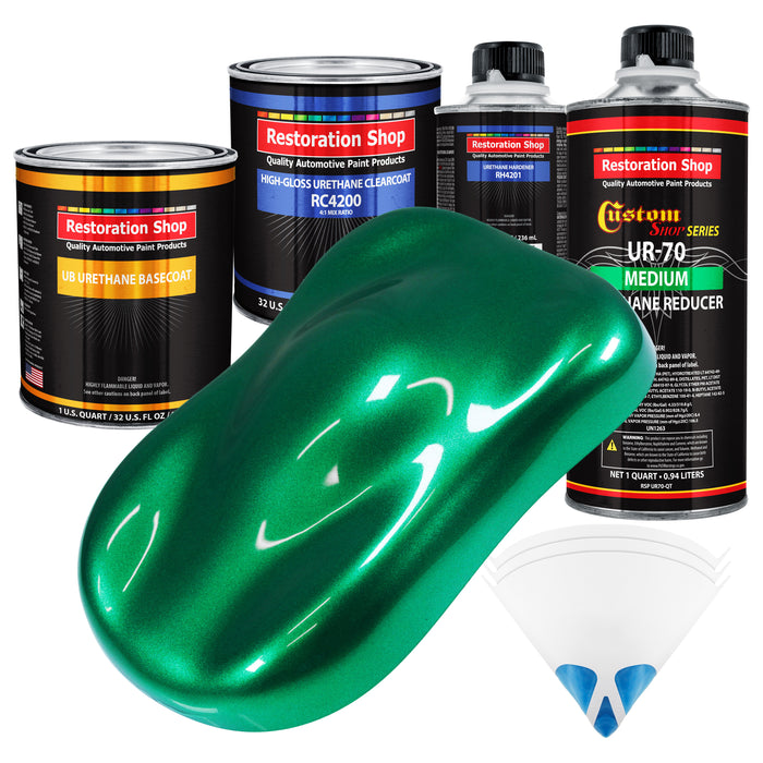 Emerald Green Metallic - Urethane Basecoat with Clearcoat Auto Paint (Complete Medium Quart Paint Kit) Professional Gloss Automotive Car Truck Coating