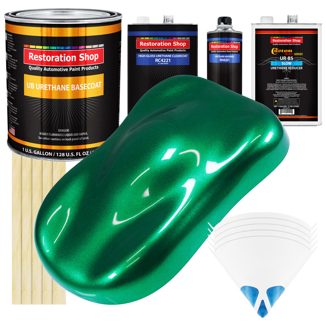 Emerald Green Metallic - Urethane Basecoat with Clearcoat Auto Paint (Complete Slow Gallon Paint Kit) Professional Gloss Automotive Car Truck Coating
