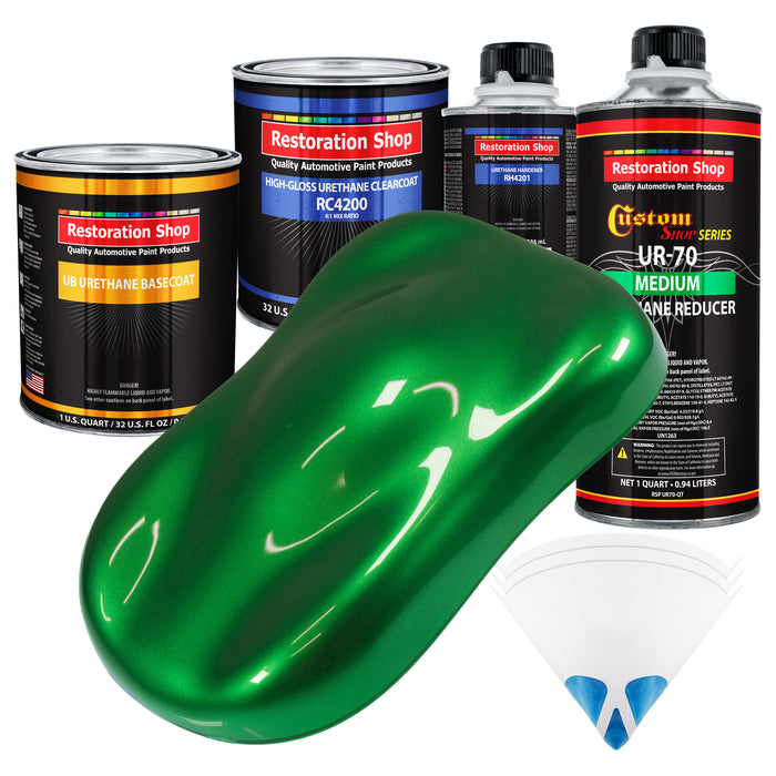 Gasser Green Metallic - Urethane Basecoat with Clearcoat Auto Paint (Complete Medium Quart Paint Kit) Professional Gloss Automotive Car Truck Coating