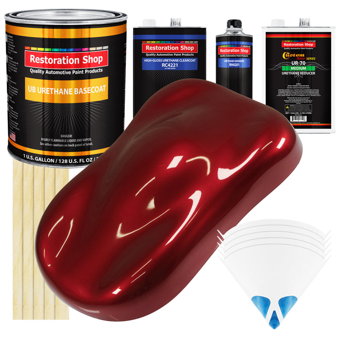 Fire Red Pearl - Urethane Basecoat with Clearcoat Auto Paint (Complete Medium Gallon Paint Kit) Professional High Gloss Automotive Car Truck Coating