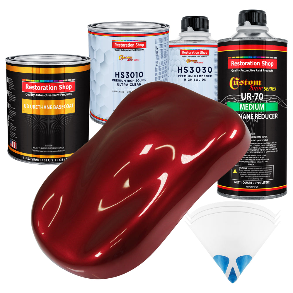 Fire Red Pearl - Urethane Basecoat with Premium Clearcoat Auto Paint - Complete Medium Quart Paint Kit - Professional High Gloss Automotive Coating