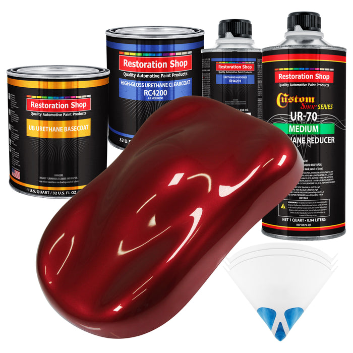 Fire Red Pearl - Urethane Basecoat with Clearcoat Auto Paint (Complete Medium Quart Paint Kit) Professional High Gloss Automotive Car Truck Coating
