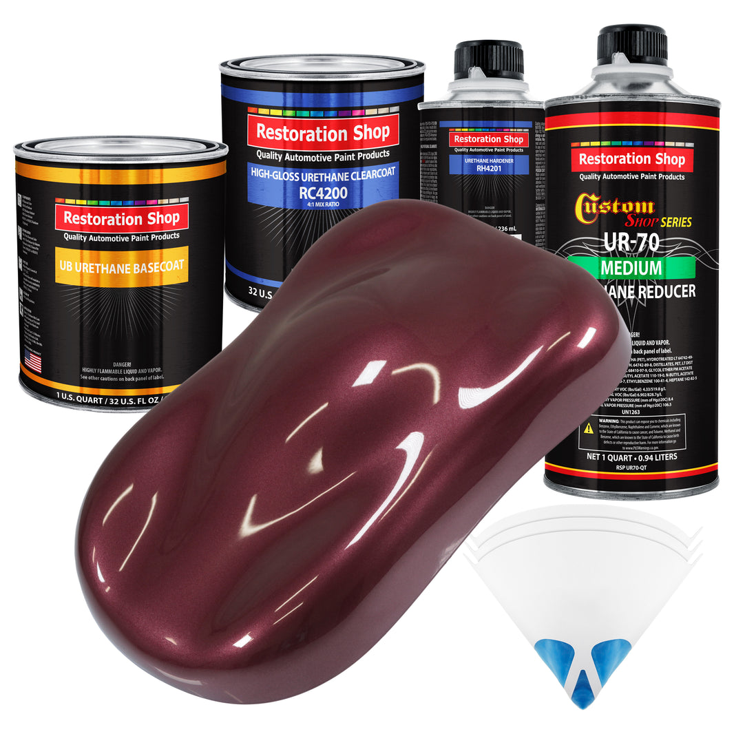 Vintage Burgundy Metallic - Urethane Basecoat with Clearcoat Auto Paint - Complete Medium Quart Paint Kit - Professional Automotive Car Truck Coating