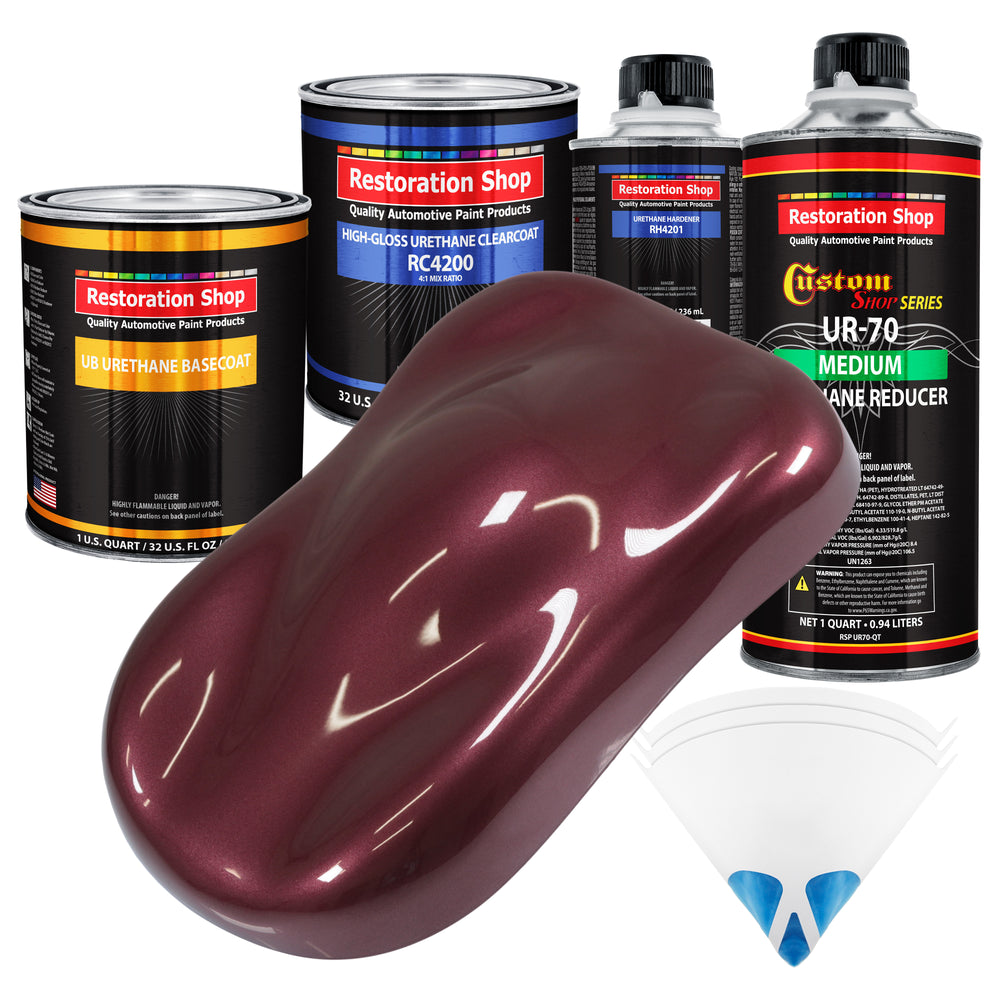 Vintage Burgundy Metallic - Urethane Basecoat with Clearcoat Auto Paint - Complete Medium Quart Paint Kit - Professional Automotive Car Truck Coating