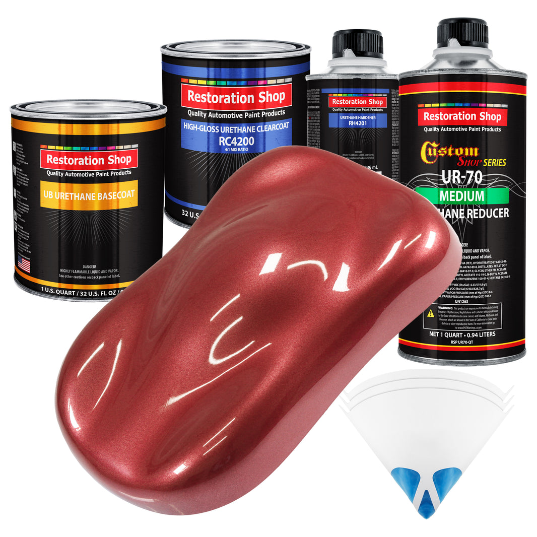 Candy Apple Red Metallic - Urethane Basecoat with Clearcoat Auto Paint - Complete Medium Quart Paint Kit - Professional Automotive Car Truck Coating