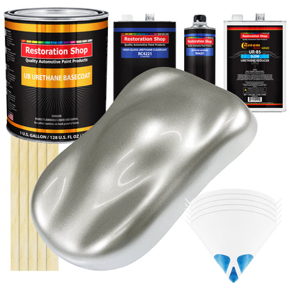 Brilliant Silver Firemist - Urethane Basecoat with Clearcoat Auto Paint - Complete Slow Gallon Paint Kit - Professional Automotive Car Truck Coating