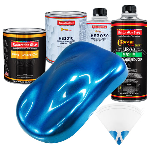 True Blue Firemist - Urethane Basecoat with Premium Clearcoat Auto Paint (Complete Medium Quart Paint Kit) Professional High Gloss Automotive Coating