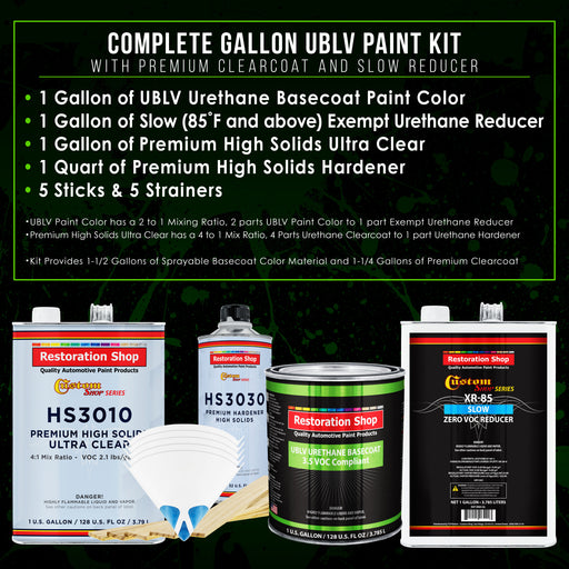 Classic White - LOW VOC Urethane Basecoat with Premium Clearcoat Auto Paint - Complete Slow Gallon Paint Kit - Professional Gloss Automotive Coating