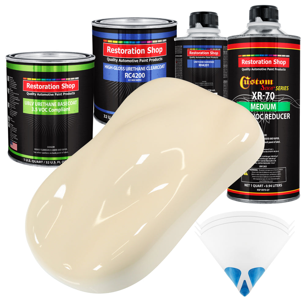 Wimbledon White - LOW VOC Urethane Basecoat with Clearcoat Auto Paint - Complete Medium Quart Paint Kit - Professional High Gloss Automotive Coating