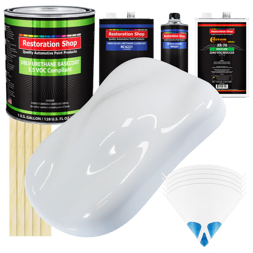 Winter White - LOW VOC Urethane Basecoat with Clearcoat Auto Paint - Complete Medium Gallon Paint Kit - Professional High Gloss Automotive Coating