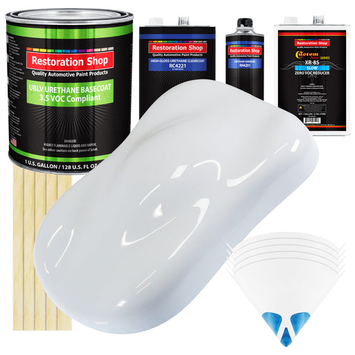 Winter White - LOW VOC Urethane Basecoat with Clearcoat Auto Paint - Complete Slow Gallon Paint Kit - Professional High Gloss Automotive Coating