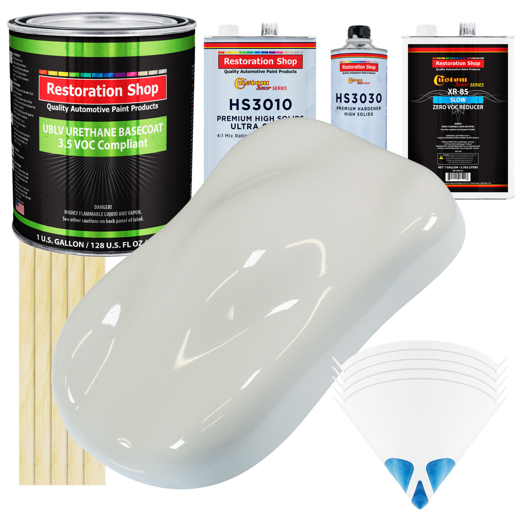 Linen White - LOW VOC Urethane Basecoat with Premium Clearcoat Auto Paint (Complete Slow Gallon Paint Kit) Professional High Gloss Automotive Coating