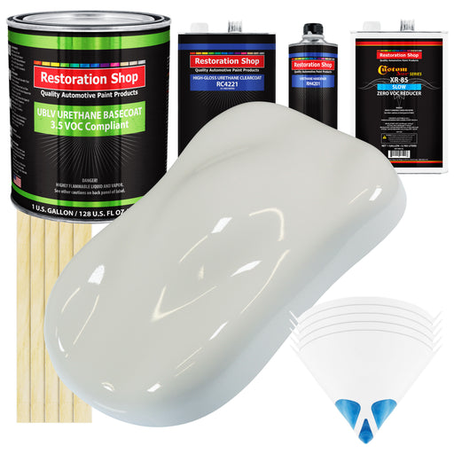 Linen White - LOW VOC Urethane Basecoat with Clearcoat Auto Paint - Complete Slow Gallon Paint Kit - Professional High Gloss Automotive Coating