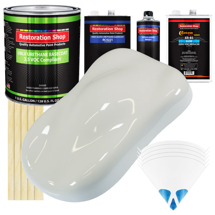 Linen White - LOW VOC Urethane Basecoat with Clearcoat Auto Paint - Complete Slow Gallon Paint Kit - Professional High Gloss Automotive Coating