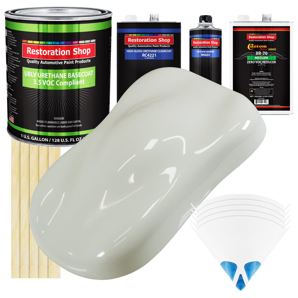 Ermine White - LOW VOC Urethane Basecoat with Clearcoat Auto Paint - Complete Medium Gallon Paint Kit - Professional High Gloss Automotive Coating