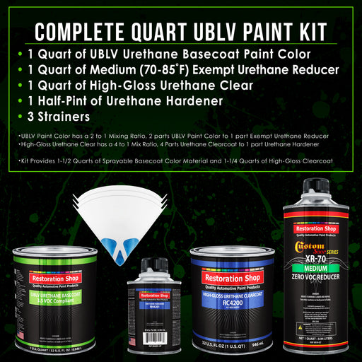 Ermine White - LOW VOC Urethane Basecoat with Clearcoat Auto Paint - Complete Medium Quart Paint Kit - Professional High Gloss Automotive Coating