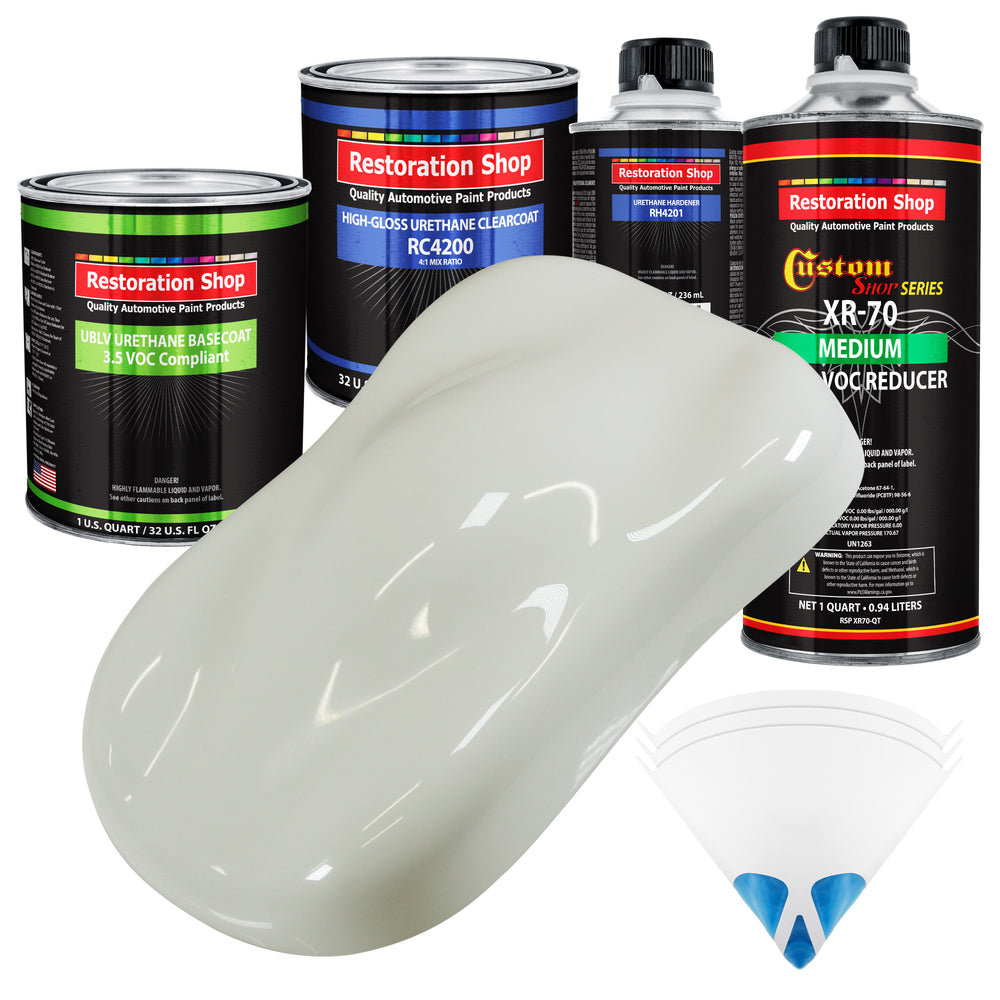 Ermine White - LOW VOC Urethane Basecoat with Clearcoat Auto Paint - Complete Medium Quart Paint Kit - Professional High Gloss Automotive Coating