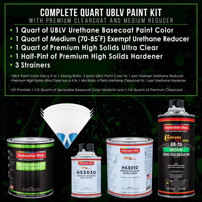 Pure White - LOW VOC Urethane Basecoat with Premium Clearcoat Auto Paint (Complete Medium Quart Paint Kit) Professional High Gloss Automotive Coating
