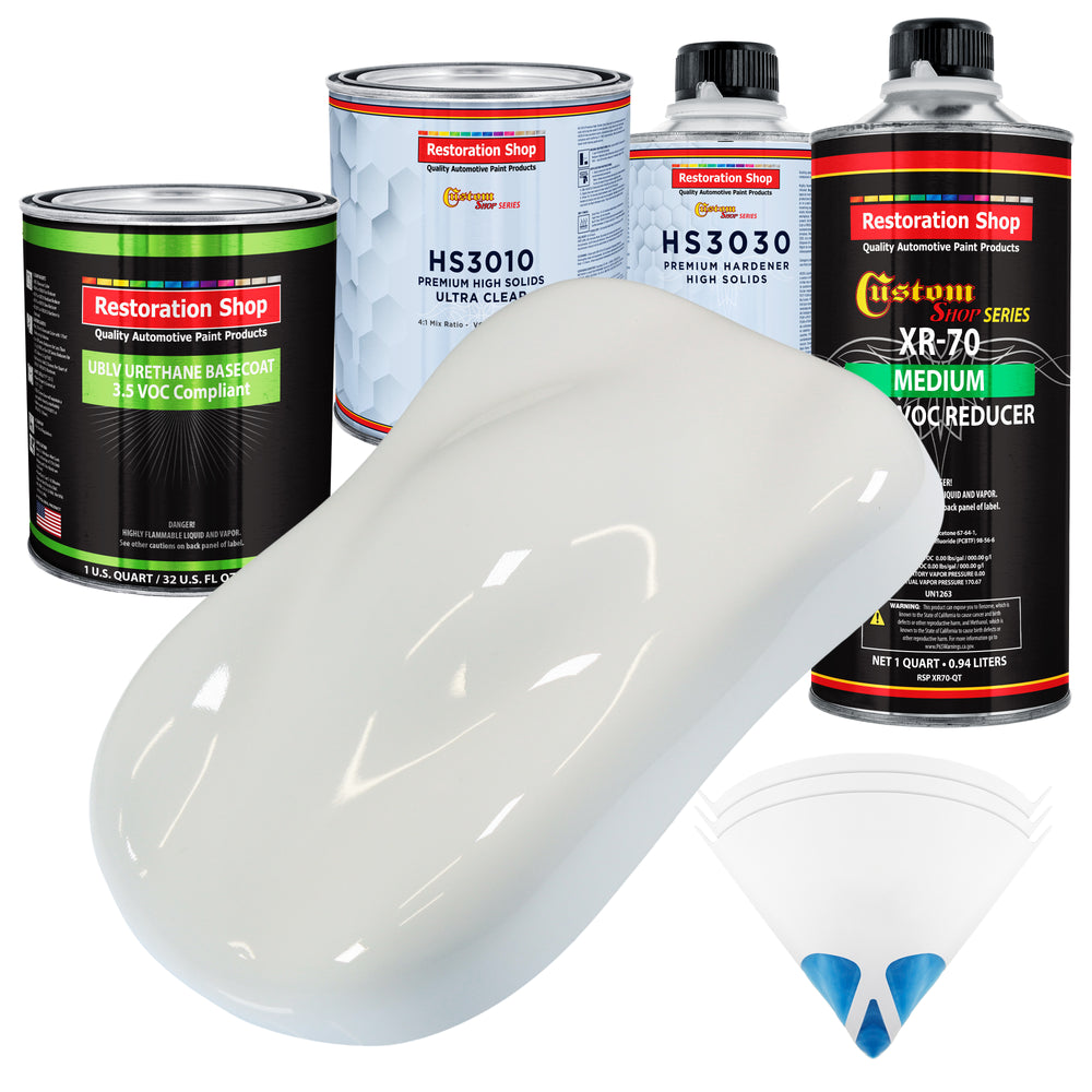 Pure White - LOW VOC Urethane Basecoat with Premium Clearcoat Auto Paint (Complete Medium Quart Paint Kit) Professional High Gloss Automotive Coating