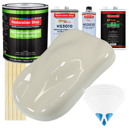 Spinnaker White - LOW VOC Urethane Basecoat with Premium Clearcoat Auto Paint (Complete Medium Gallon Paint Kit) Professional Gloss Automotive Coating
