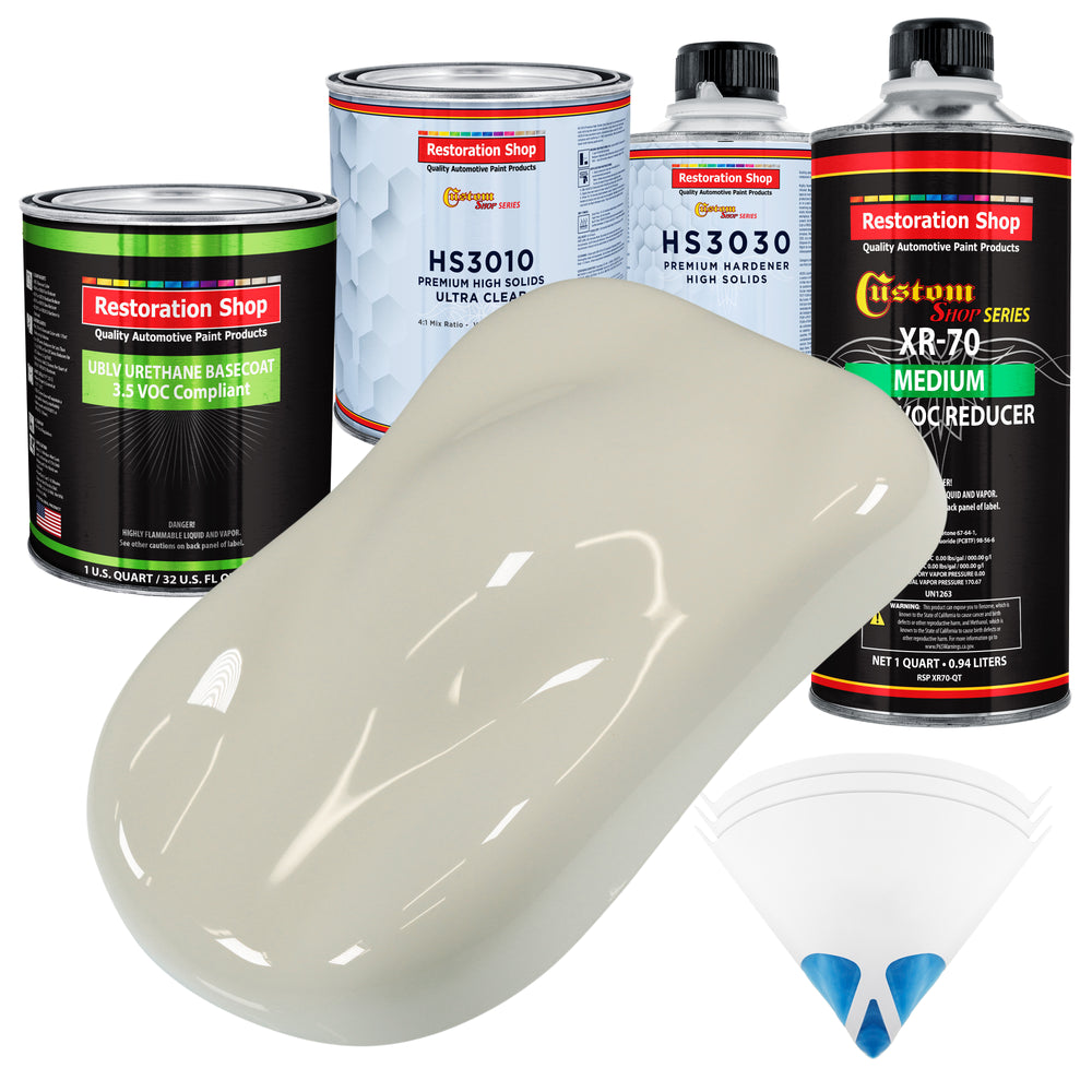 Spinnaker White - LOW VOC Urethane Basecoat with Premium Clearcoat Auto Paint (Complete Medium Quart Paint Kit) Professional Gloss Automotive Coating