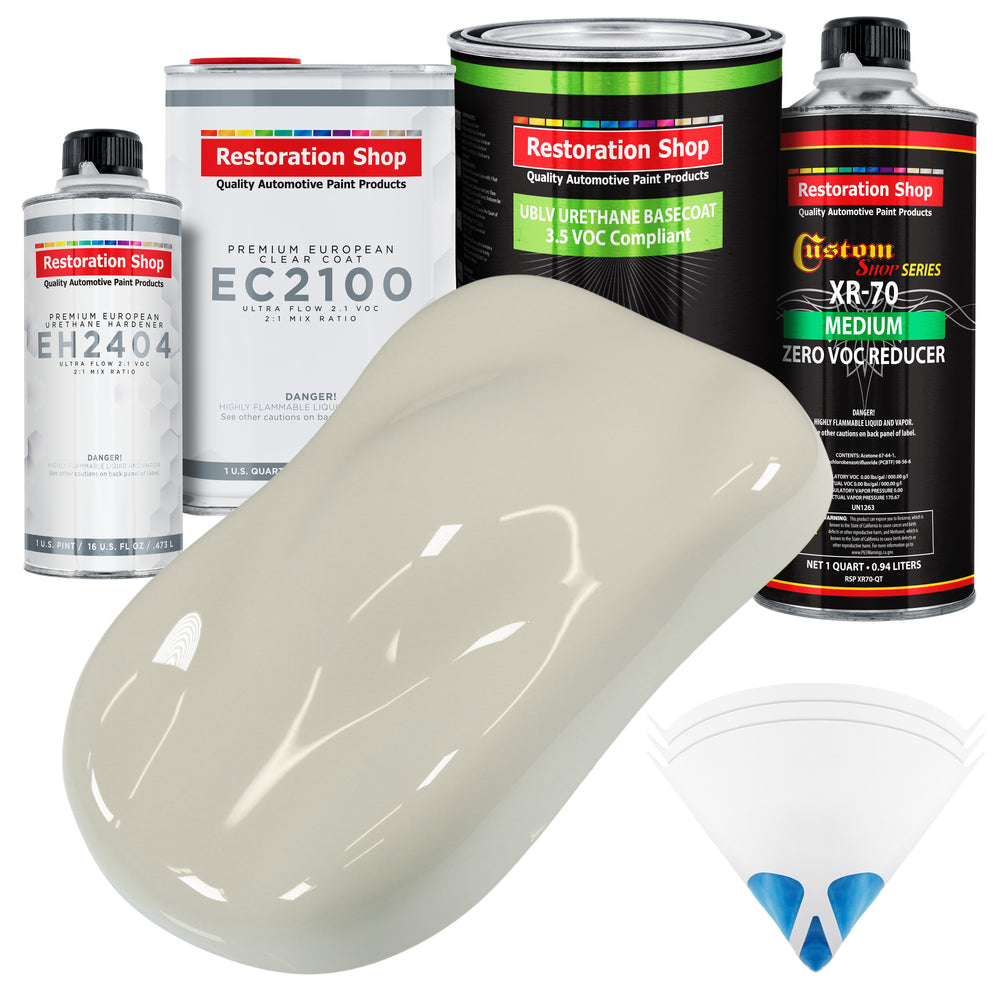 Spinnaker White - LOW VOC Urethane Basecoat with European Clearcoat Auto Paint - Complete Quart Paint Color Kit - Automotive Coating