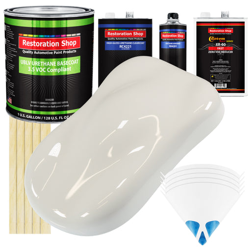 Wispy White - LOW VOC Urethane Basecoat with Clearcoat Auto Paint - Complete Fast Gallon Paint Kit - Professional High Gloss Automotive Coating