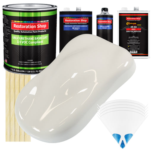 Wispy White - LOW VOC Urethane Basecoat with Clearcoat Auto Paint - Complete Fast Gallon Paint Kit - Professional High Gloss Automotive Coating