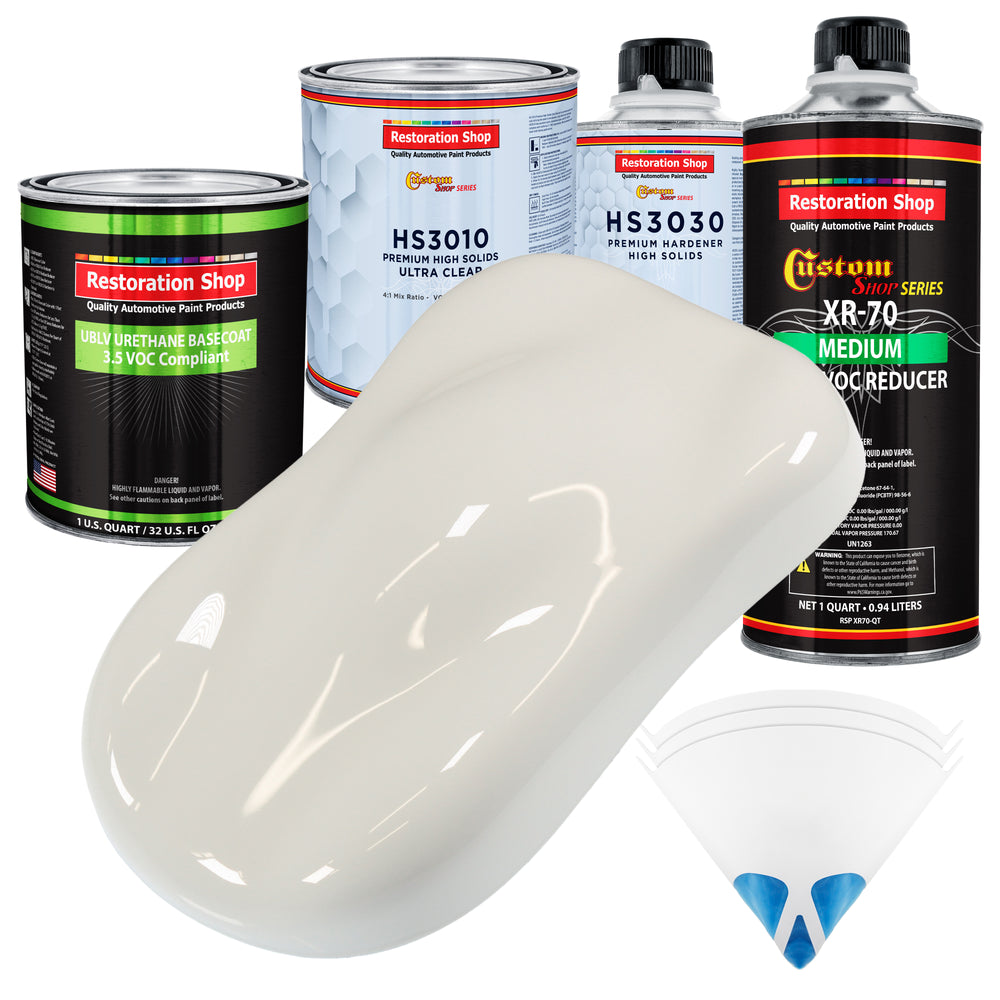 Wispy White - LOW VOC Urethane Basecoat with Premium Clearcoat Auto Paint (Complete Medium Quart Paint Kit) Professional High Gloss Automotive Coating