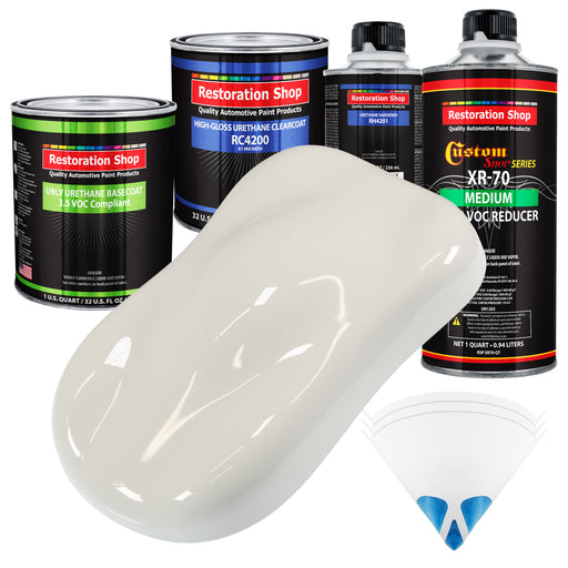 Wispy White - LOW VOC Urethane Basecoat with Clearcoat Auto Paint - Complete Medium Quart Paint Kit - Professional High Gloss Automotive Coating