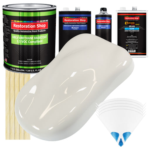 Wispy White - LOW VOC Urethane Basecoat with Clearcoat Auto Paint - Complete Slow Gallon Paint Kit - Professional High Gloss Automotive Coating
