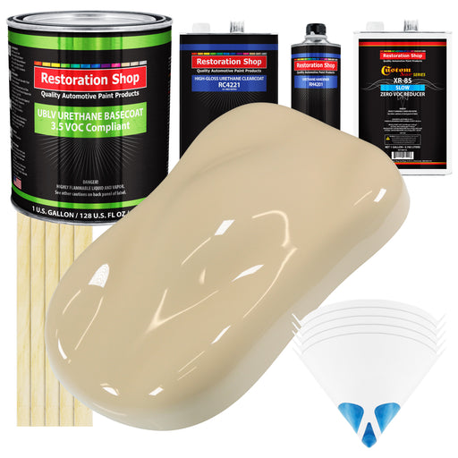 Ivory - LOW VOC Urethane Basecoat with Clearcoat Auto Paint - Complete Slow Gallon Paint Kit - Professional High Gloss Automotive Coating